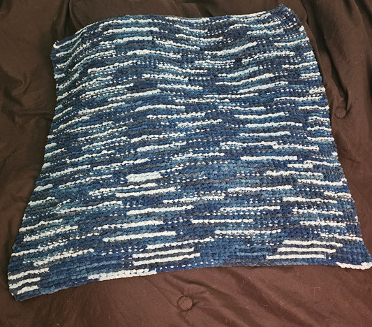 Hand knitted blue baby blanket