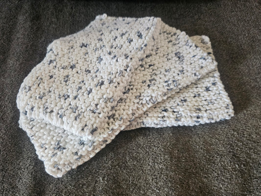 Hand knitted black and white washcloth