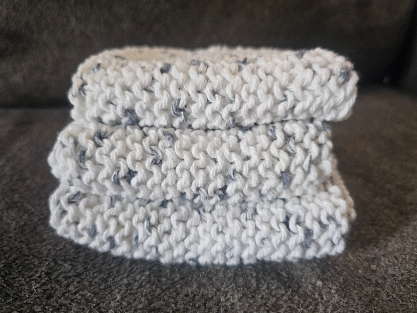 Hand knitted black and white washcloth