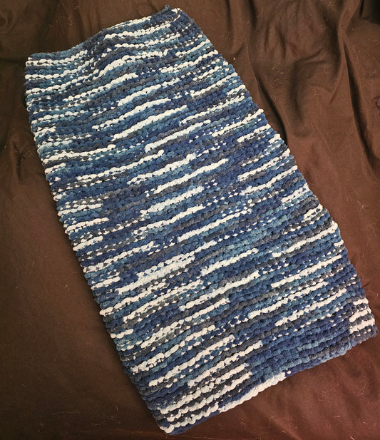 Hand knitted blue baby blanket